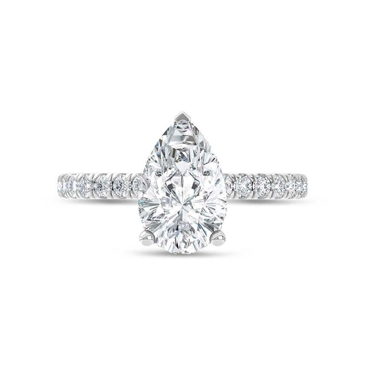 14K White Gold Lab Grown Diamond  4 1/2 Ct.Tw. Pear Hidden Halo Engagement Ring (IGI Certified Center 4ct)