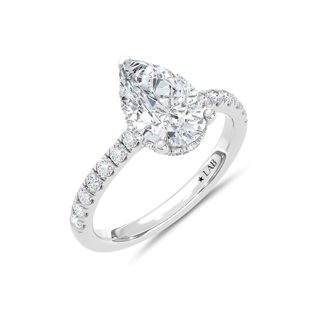 14K White Gold Lab Grown Diamond  3 3/8 Ct.Tw. Pear Hidden Halo Engagement Ring (IGI Certified Center 3ct)