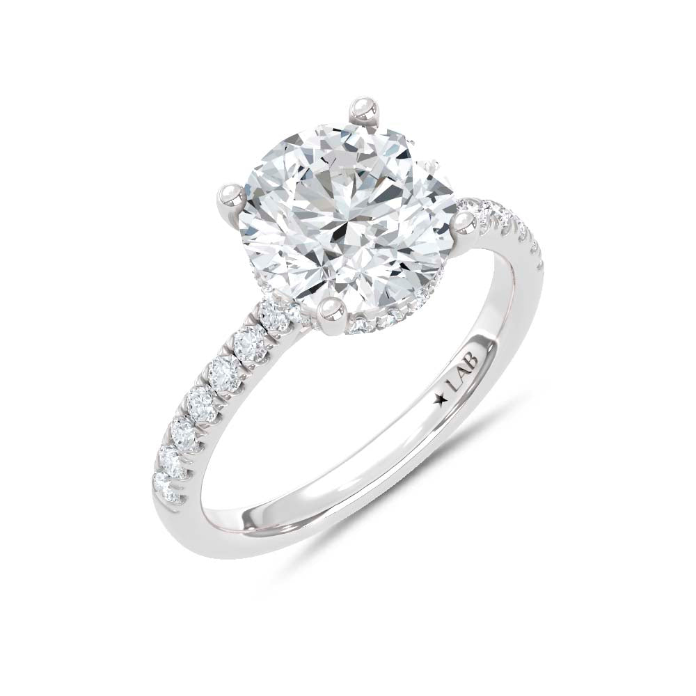 14K White Gold Lab Grown Diamond  2 3/8 Ct.Tw. Round Hidden Halo Engagement Ring (IGI Certified Center 2ct)