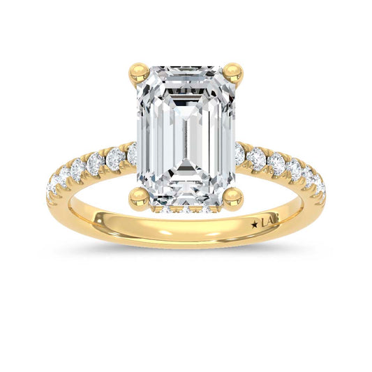 14K Yellow Gold Lab Grown Diamond  2 3/8 Ct.Tw. Emerald Hidden Halo Engagement Ring (IGI Certified Center 2ct)