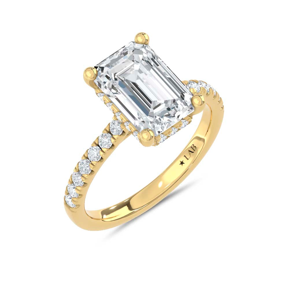 14K Yellow Gold Lab Grown Diamond  2 3/8 Ct.Tw. Emerald Hidden Halo Engagement Ring (IGI Certified Center 2ct)
