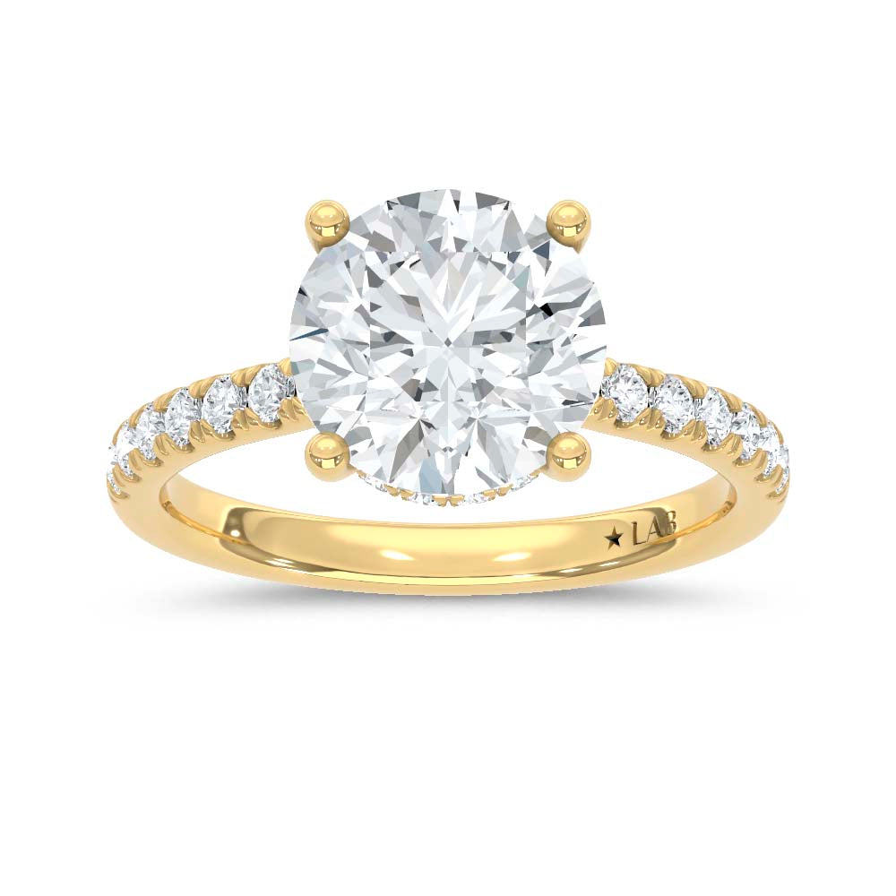 14K Yellow Gold Lab Grown Diamond  3 3/8 Ct.Tw. Round Hidden Halo Engagement Ring (IGI Certified Center 3ct)