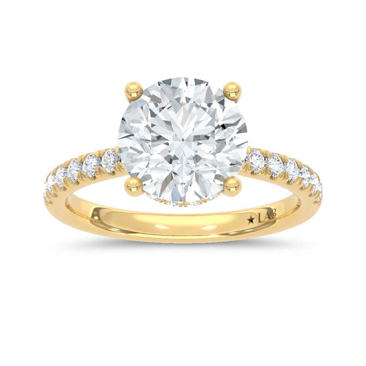 14K Yellow Gold Lab Grown Diamond  3 3/8 Ct.Tw. Round Hidden Halo Engagement Ring (IGI Certified Center 3ct)