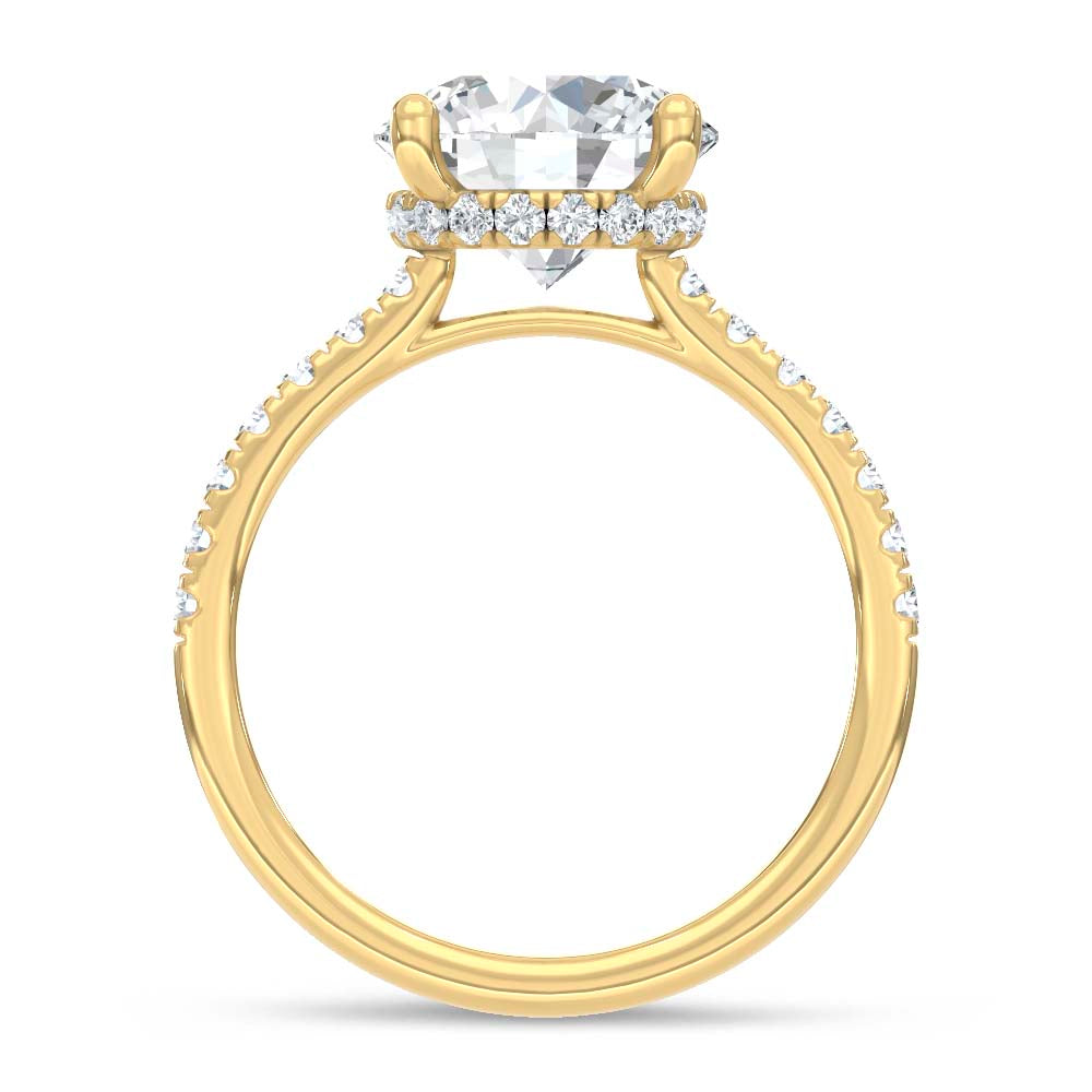 14K Yellow Gold Lab Grown Diamond  3 3/8 Ct.Tw. Round Hidden Halo Engagement Ring (IGI Certified Center 3ct)