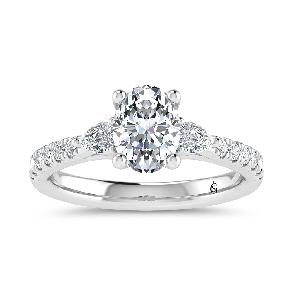 14K White Gold Lab Grown Diamond Oval Shape 1 1/2 Ct.Tw. Engagement Ring (IGI Certified Center 1ct)