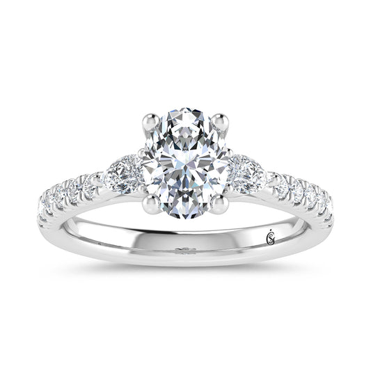 14K White Gold Lab Grown Diamond Oval Shape 1 1/2 Ct.Tw. Engagement Ring (IGI Certified Center 1ct)