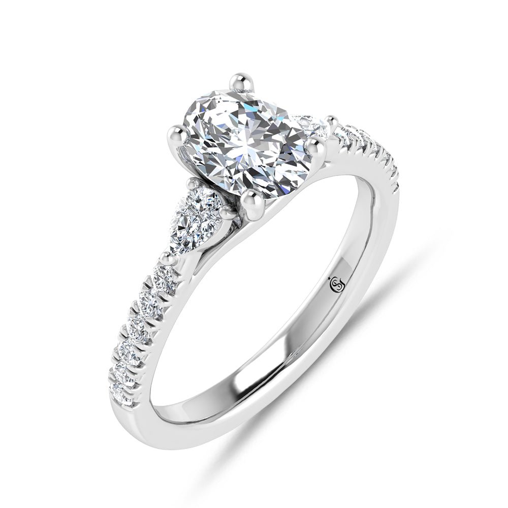 14K White Gold Lab Grown Diamond Oval Shape 1 1/2 Ct.Tw. Engagement Ring (IGI Certified Center 1ct)