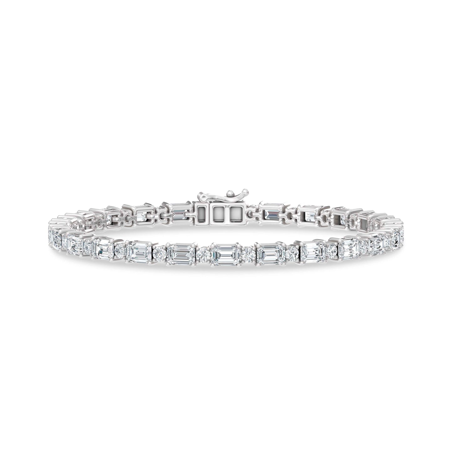 14K White Gold Lab Grown Diamond  12 Ct.Tw. Round And Emerald Fashion Bracelet
