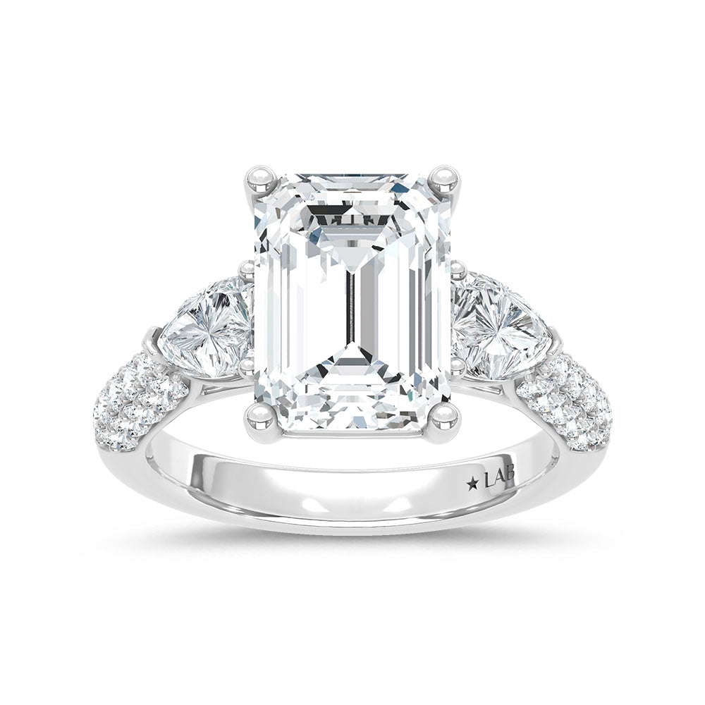 14K White Gold Lab Grown Diamond 6 3/8 Ct.Tw. Emerald and Round Shape Engagement Ring (IGI Certified Center 5ct)