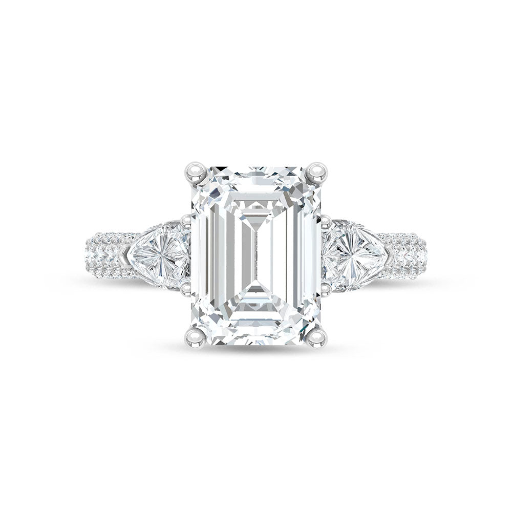 14K White Gold Lab Grown Diamond 6 3/8 Ct.Tw. Emerald and Round Shape Engagement Ring (IGI Certified Center 5ct)