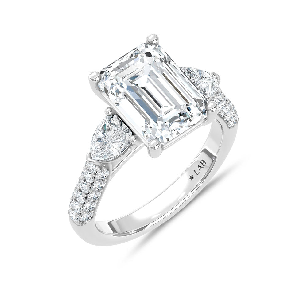 14K White Gold Lab Grown Diamond 6 3/8 Ct.Tw. Emerald and Round Shape Engagement Ring (IGI Certified Center 5ct)