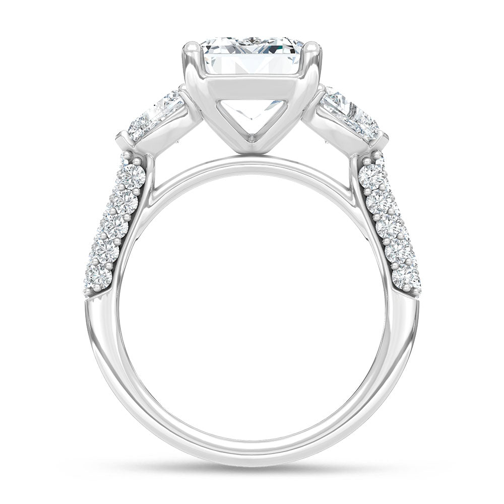 14K White Gold Lab Grown Diamond 6 3/8 Ct.Tw. Emerald and Round Shape Engagement Ring (IGI Certified Center 5ct)