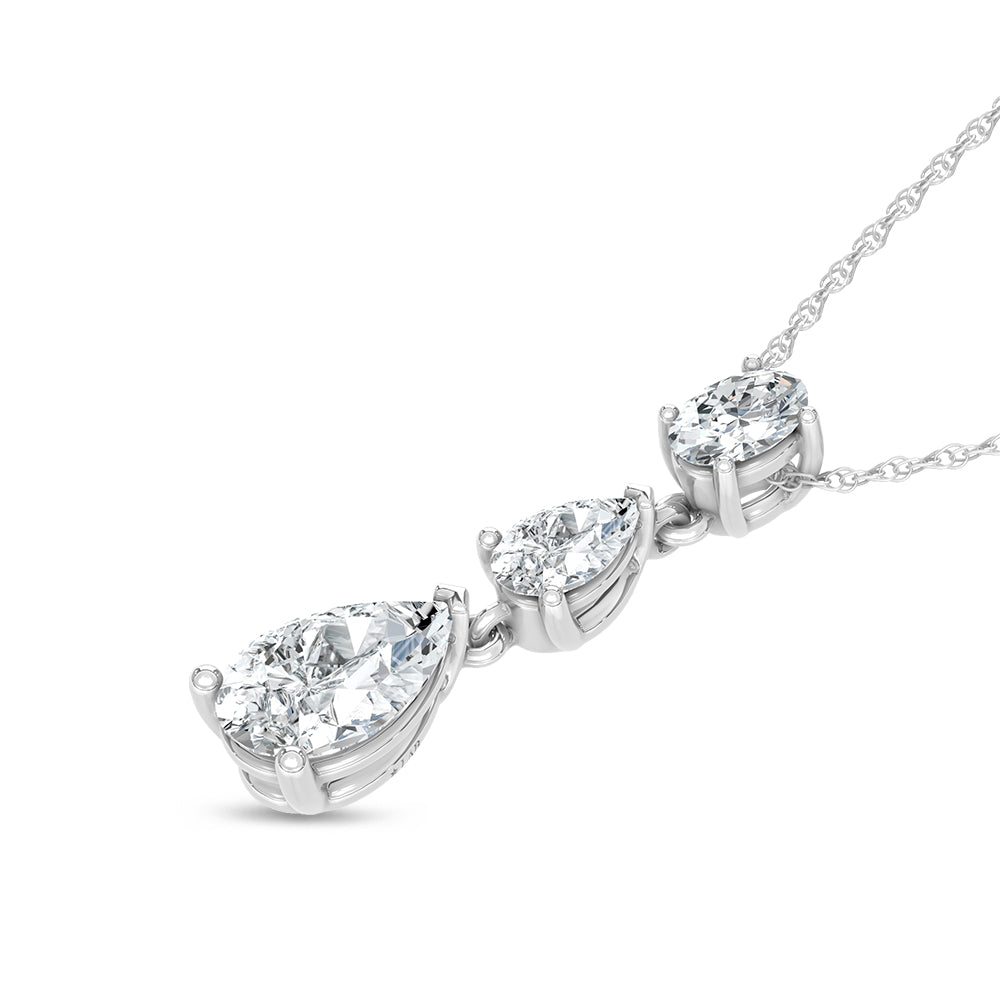 14K White Gold Lab Grown Diamond 1 1/2 Ct.Tw. Oval and Pear Shape Fashion Pendant