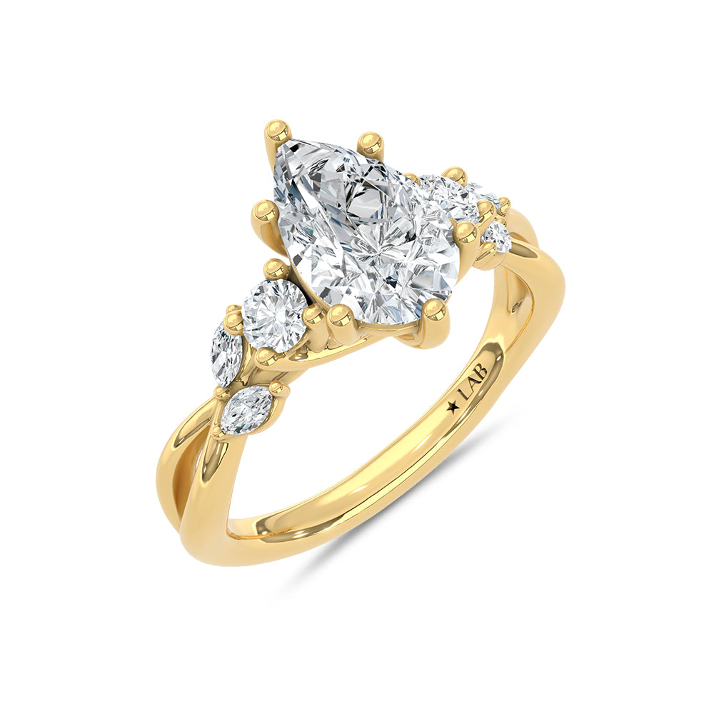 14K Yellow Gold Lab Grown Diamond 2 1/3 Ct.Tw. Engagement Ring (IGI Certified Center 2ct)