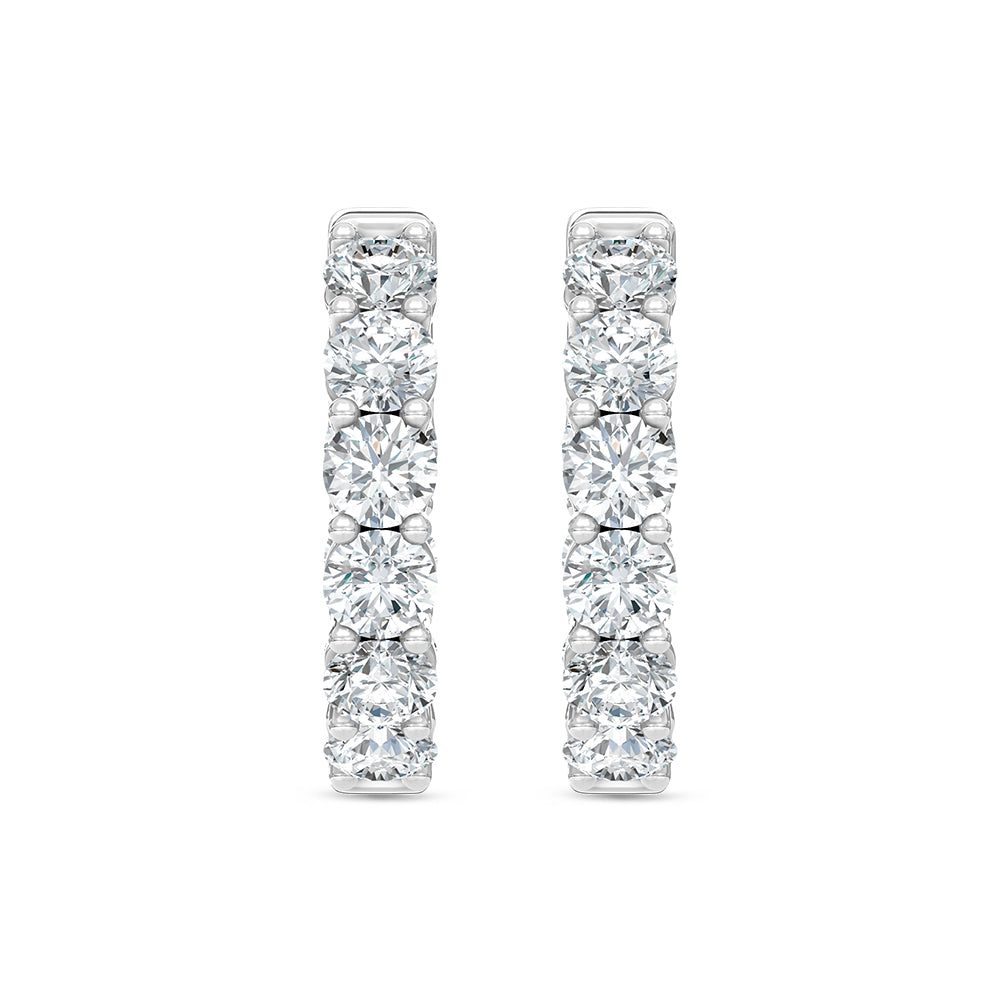 14K White Gold Lab Grown Round Diamond 3 Ct.Tw. In and Out Hoop Earrings