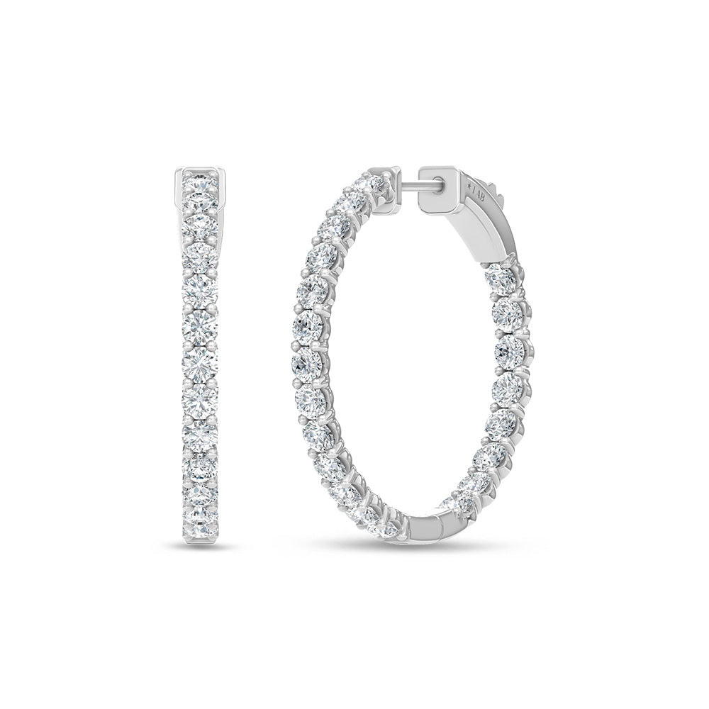 14K White Gold Lab Grown Round Diamond 2 Ct.Tw. In and Out Hoop Earrings