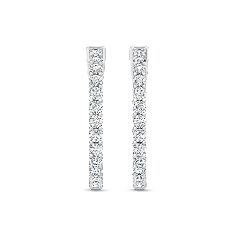 14K White Gold Lab Grown Round Diamond 2 Ct.Tw. In and Out Hoop Earrings
