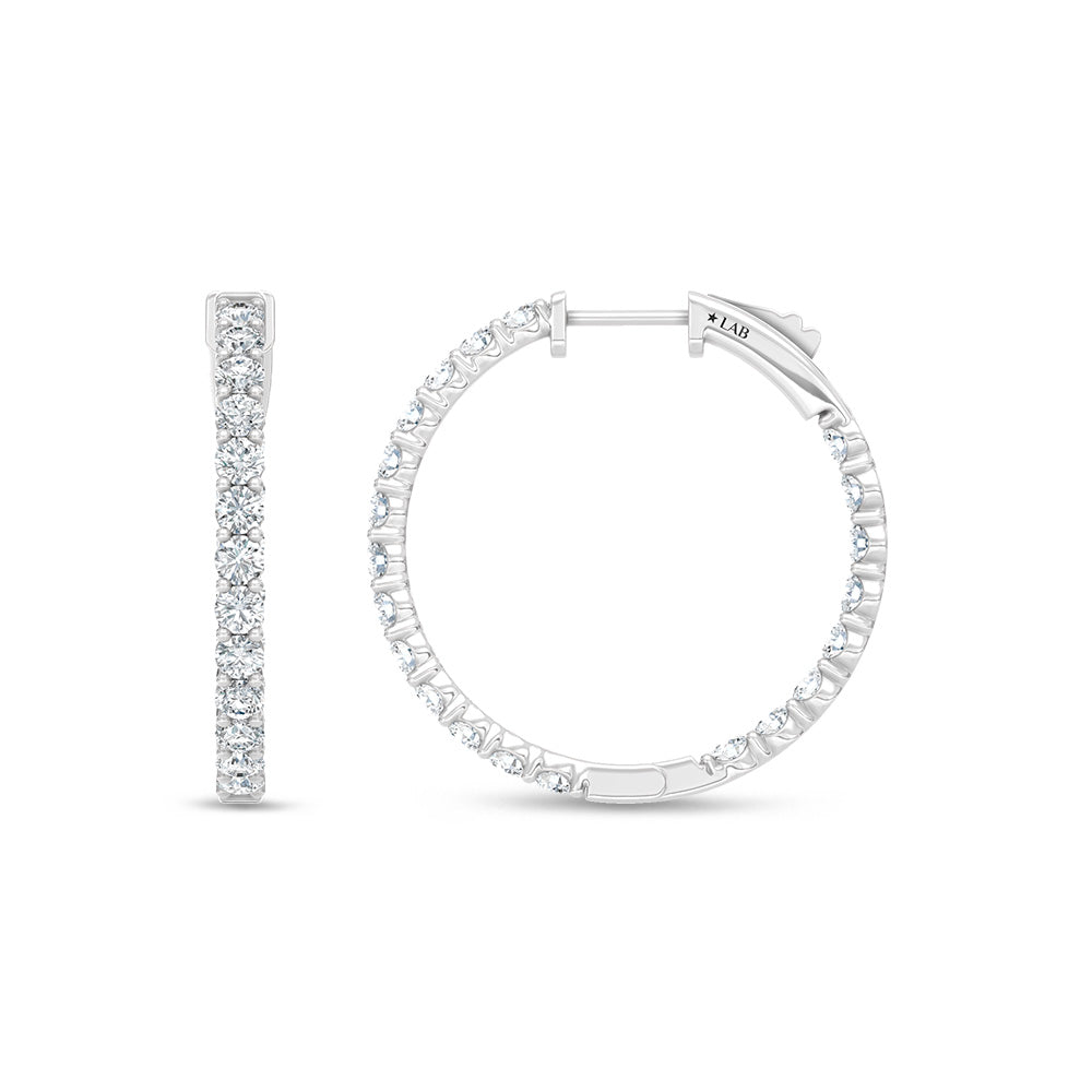 14K White Gold Lab Grown Round Diamond 2 Ct.Tw. In and Out Hoop Earrings