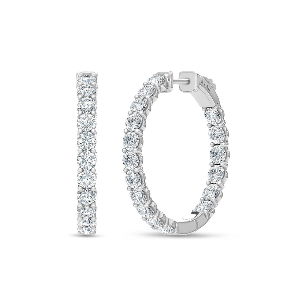 14K White Gold Lab Grown Round Diamond 3 Ct.Tw. In and Out Hoop Earrings