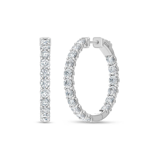 14K White Gold Lab Grown Round Diamond 3 Ct.Tw. In and Out Hoop Earrings