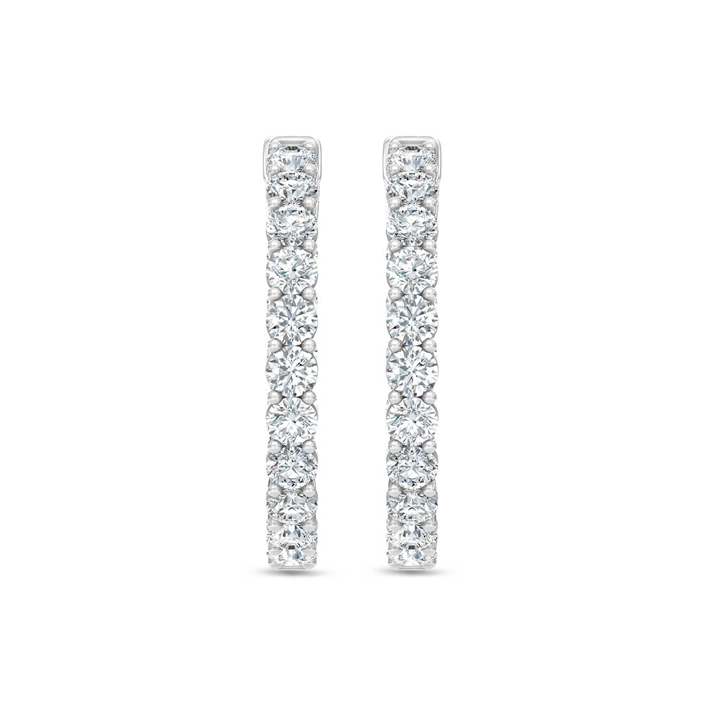 14K White Gold Lab Grown Round Diamond 3 Ct.Tw. In and Out Hoop Earrings