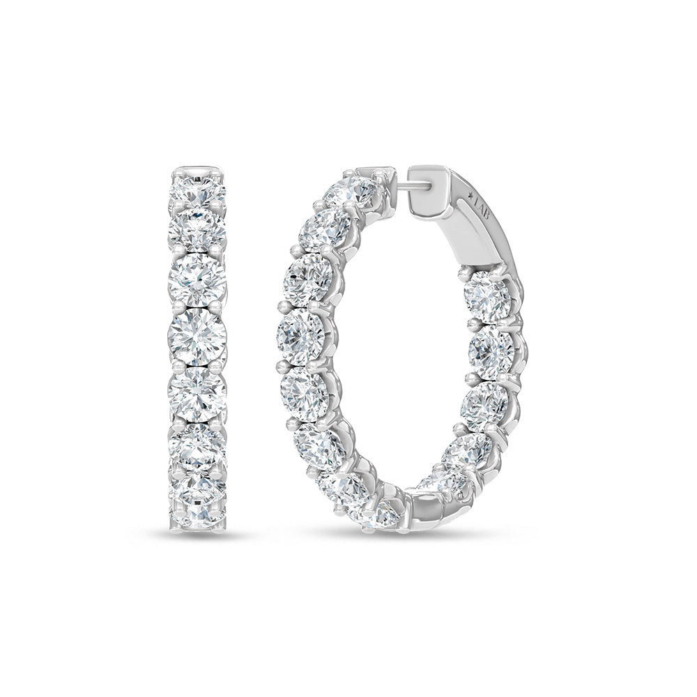 14K White Gold Lab Grown Round Diamond 5 Ct.Tw. In and Out Hoop Earrings