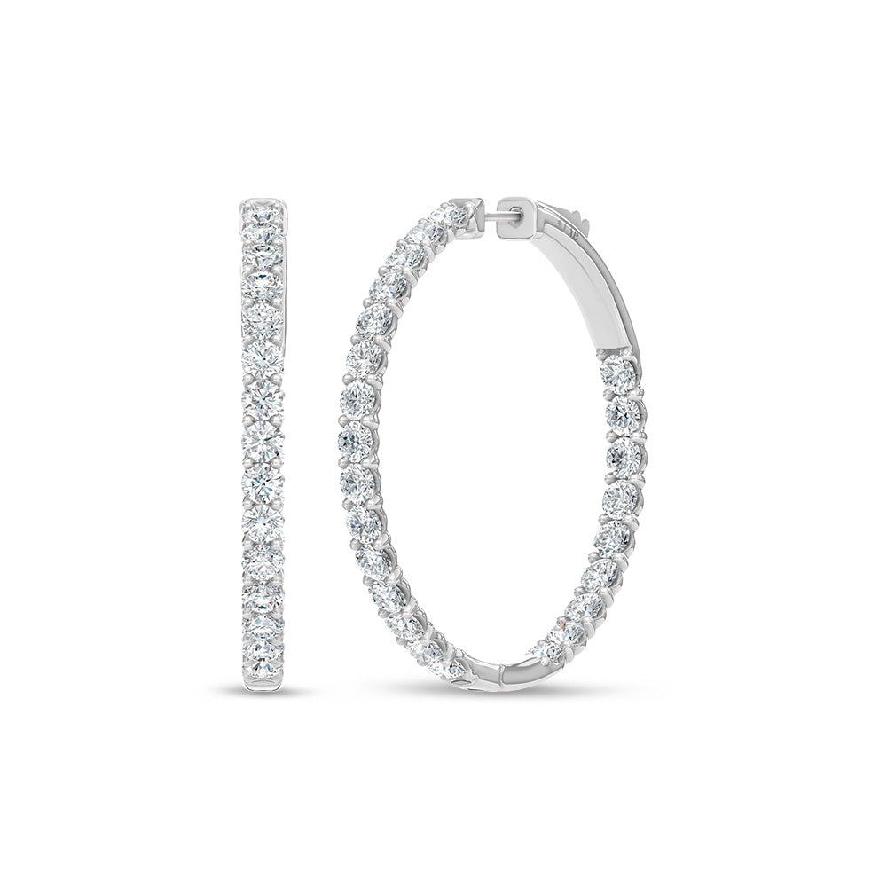 14K White Gold Lab Grown Round Diamond 6 Ct.Tw. In and Out Hoop Earrings