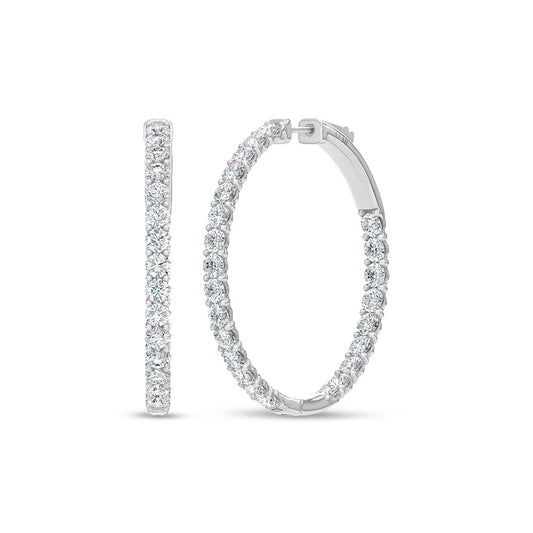 14K White Gold Lab Grown Round Diamond 6 Ct.Tw. In and Out Hoop Earrings