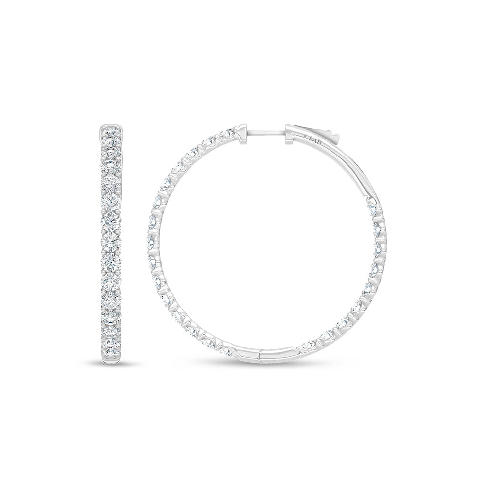 14K White Gold Lab Grown Round Diamond 5 Ct.Tw. In and Out Hoop Earrings