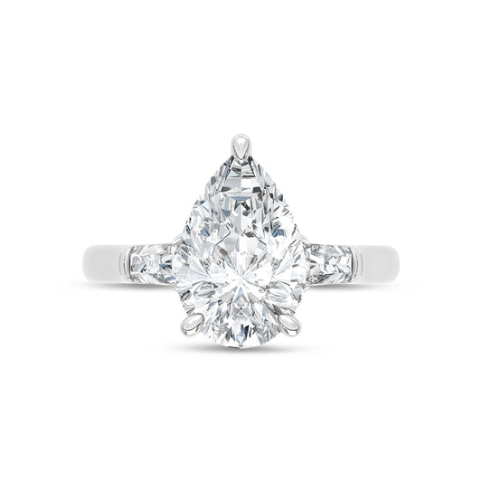 14K White Gold Lab Grown Diamond 3 1/5 Ct.Tw. Pear and Tapper Three Stone Engagement Ring