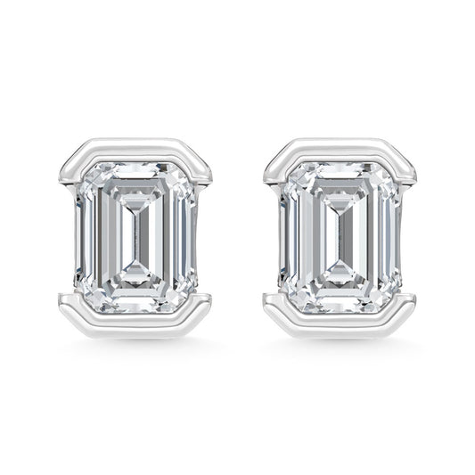 14K White Gold Lab Grown Diamond 1/2 Ct.Tw. Emerald Stud Earrings