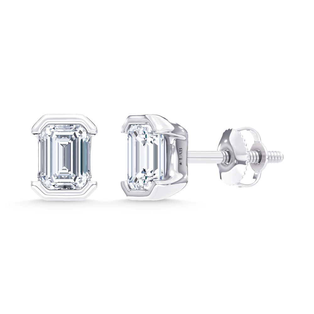 14K White Gold Lab Grown Diamond 1/2 Ct.Tw. Emerald Stud Earrings