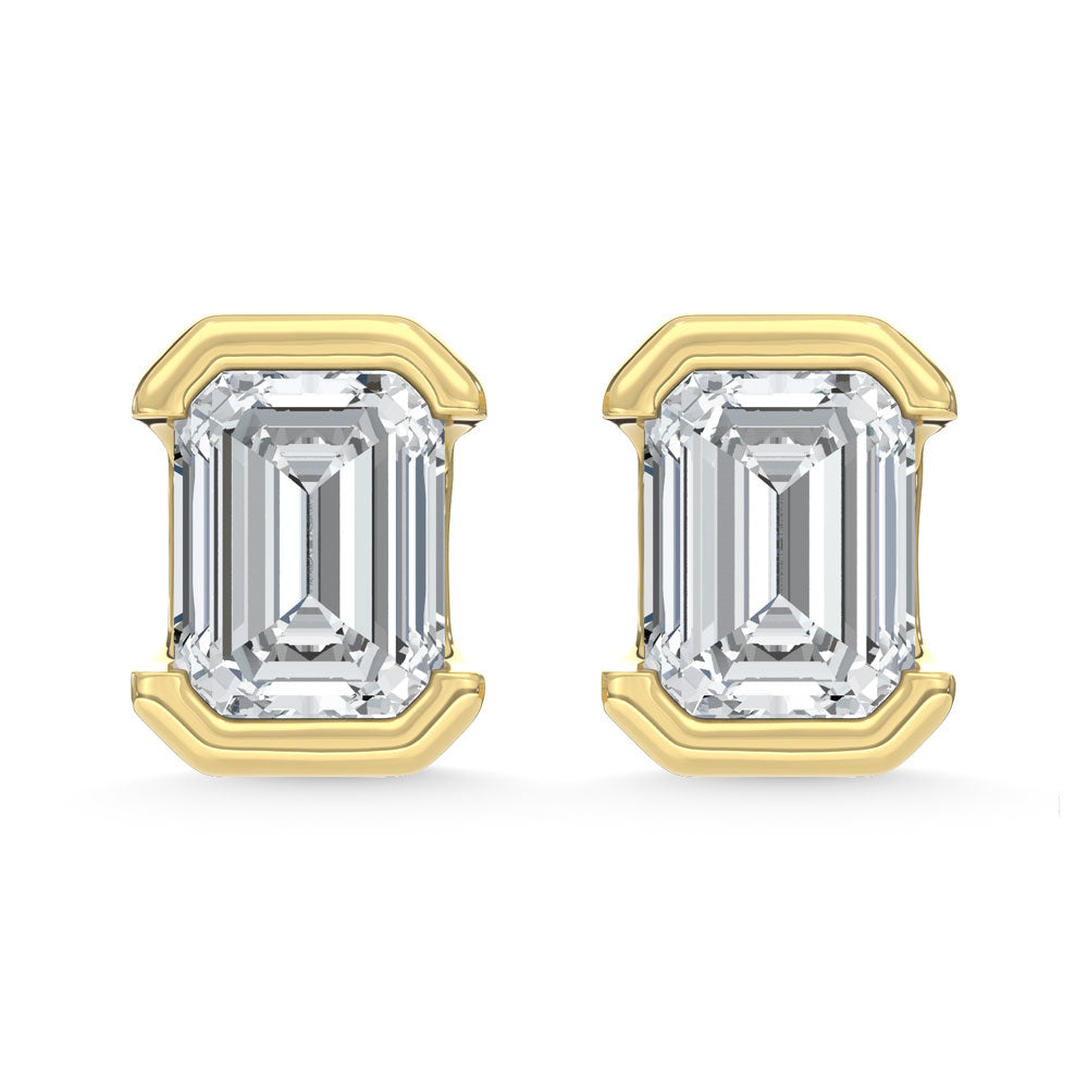 14K Yellow Gold Lab Grown Diamond 1/2 Ct.Tw. Emerald Stud Earrings