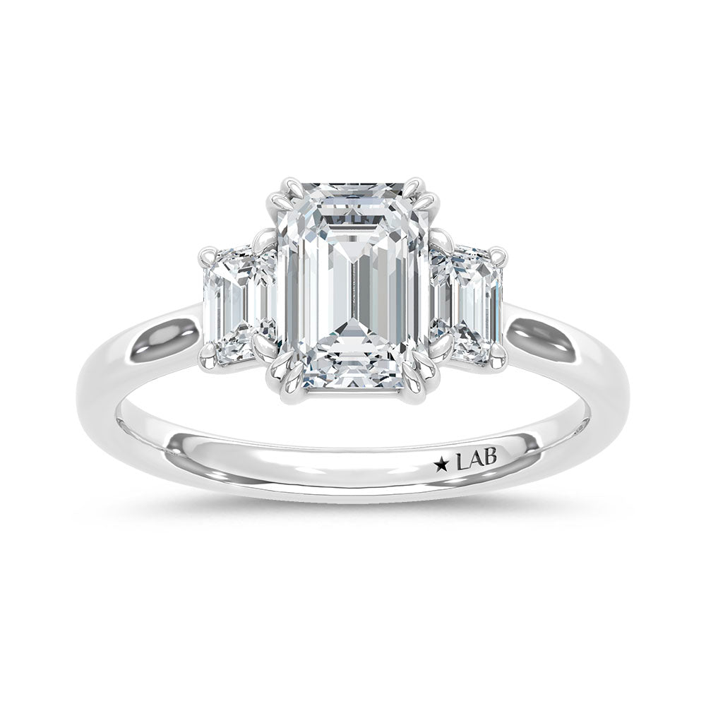 14K White Gold Lab Grown Diamond 2 Ct.Tw. Emerald Cut Three Stone Engagement Ring