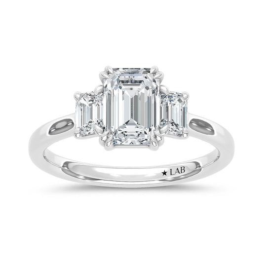 14K White Gold Lab Grown Diamond 2 Ct.Tw. Emerald Cut Three Stone Engagement Ring