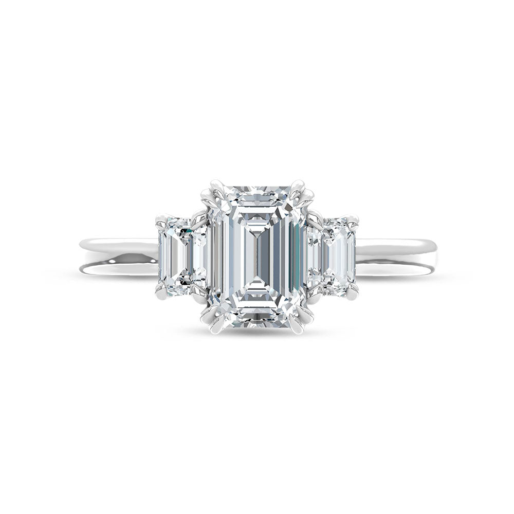 14K White Gold Lab Grown Diamond 2 Ct.Tw. Emerald Cut Three Stone Engagement Ring