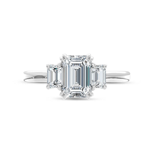 14K White Gold Lab Grown Diamond 2 Ct.Tw. Emerald Cut Three Stone Engagement Ring
