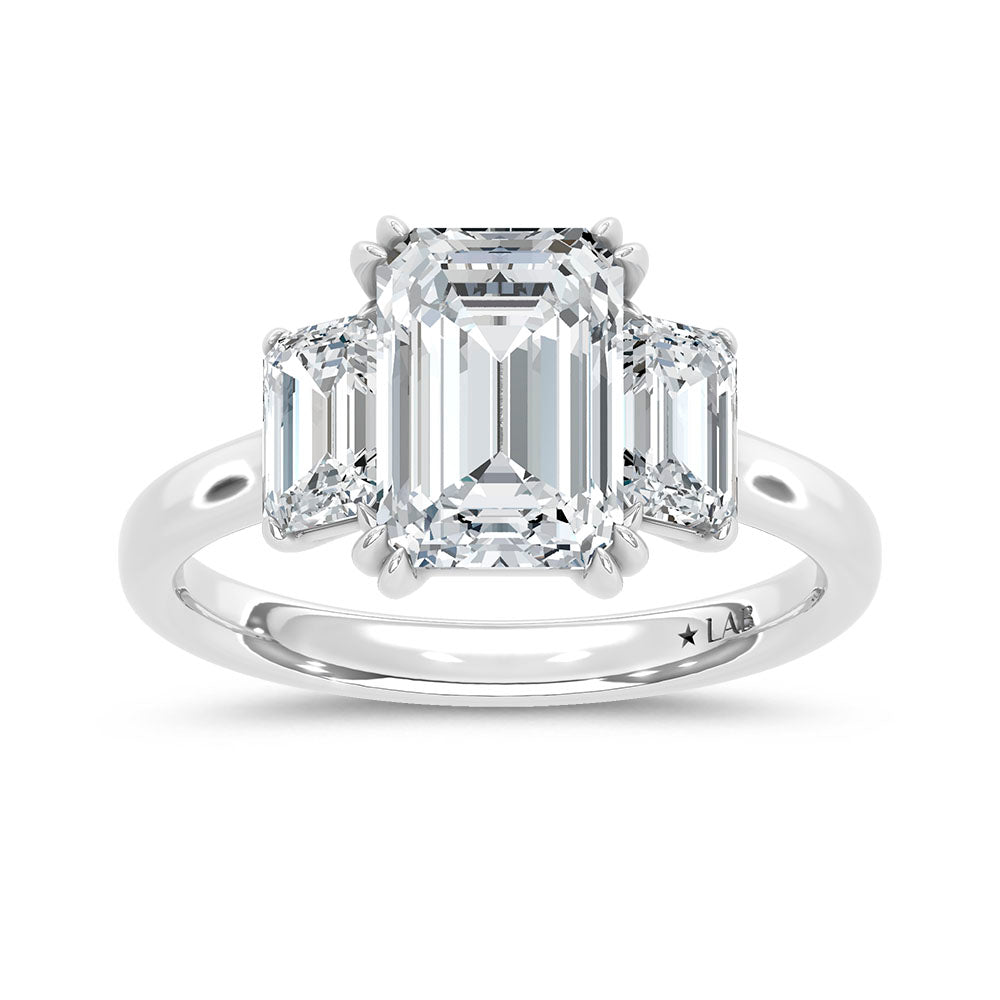 14K White Gold Lab Grown Diamond 3 Ct.Tw. Emerald Cut Three Stone Engagement Ring