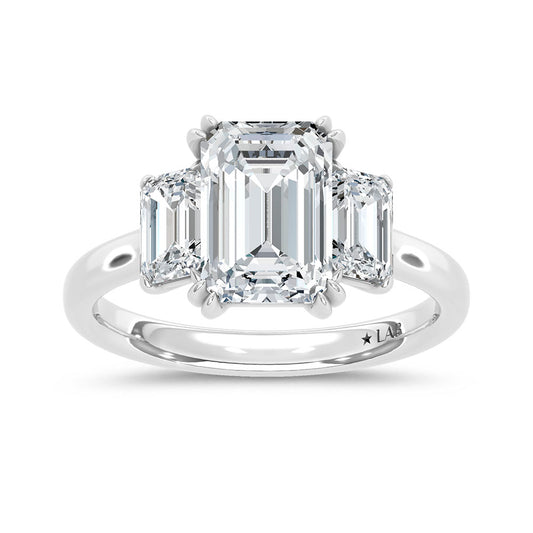 14K White Gold Lab Grown Diamond 3 Ct.Tw. Emerald Cut Three Stone Engagement Ring