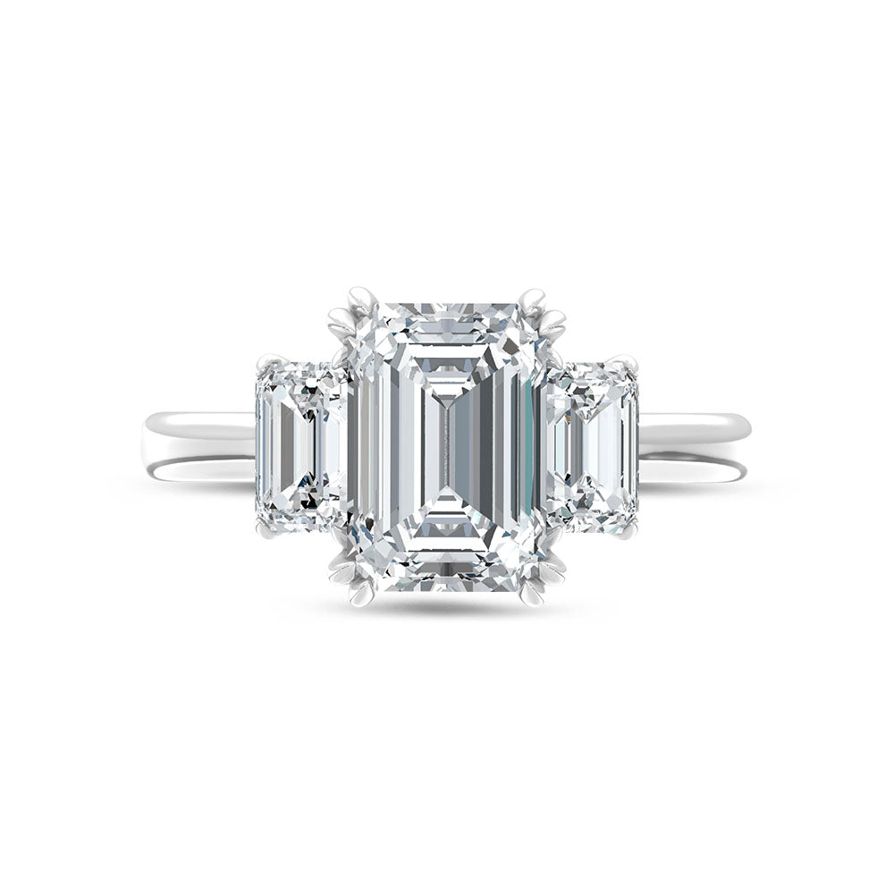 14K White Gold Lab Grown Diamond 3 Ct.Tw. Emerald Cut Three Stone Engagement Ring
