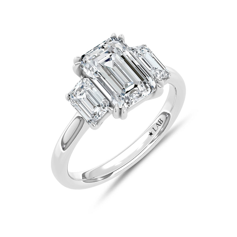 14K White Gold Lab Grown Diamond 3 Ct.Tw. Emerald Cut Three Stone Engagement Ring