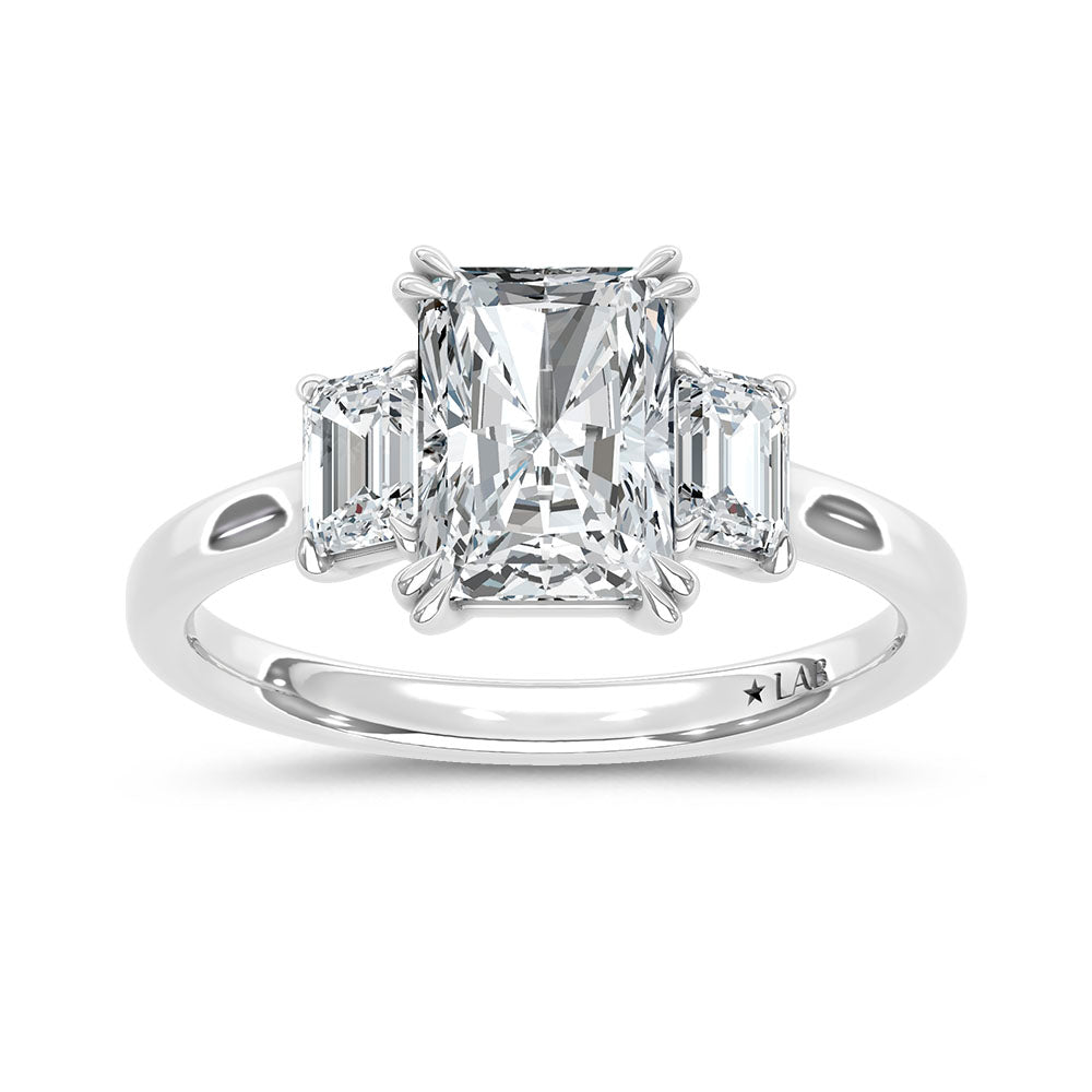 14K White Gold Lab Grown Diamond 2 Ct.Tw. Elongated Radiant Cut Three Stone Engagement Ring
