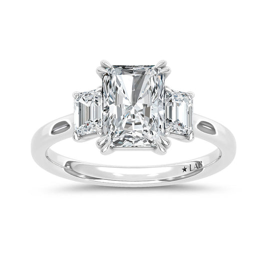 14K White Gold Lab Grown Diamond 2 Ct.Tw. Elongated Radiant Cut Three Stone Engagement Ring