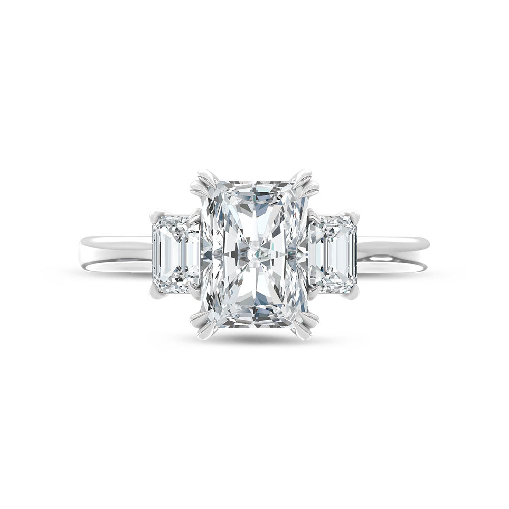 14K White Gold Lab Grown Diamond 2 Ct.Tw. Elongated Radiant Cut Three Stone Engagement Ring