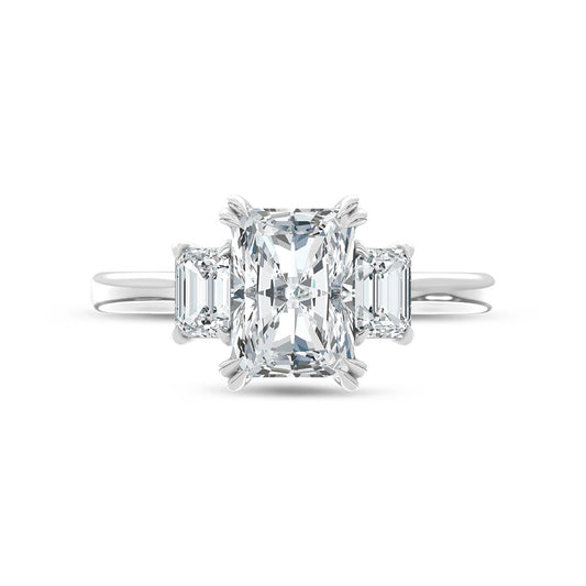 14K White Gold Lab Grown Diamond 2 Ct.Tw. Elongated Radiant Cut Three Stone Engagement Ring