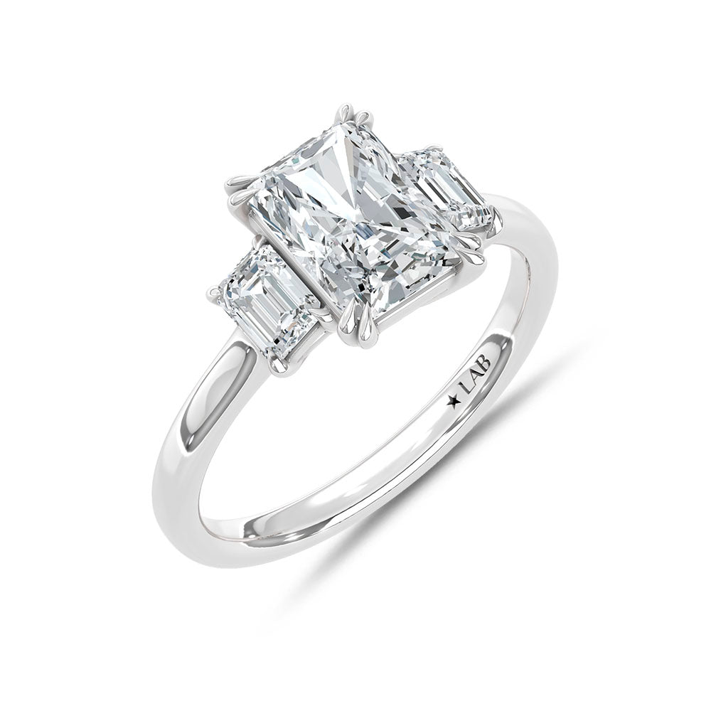 14K White Gold Lab Grown Diamond 2 Ct.Tw. Elongated Radiant Cut Three Stone Engagement Ring