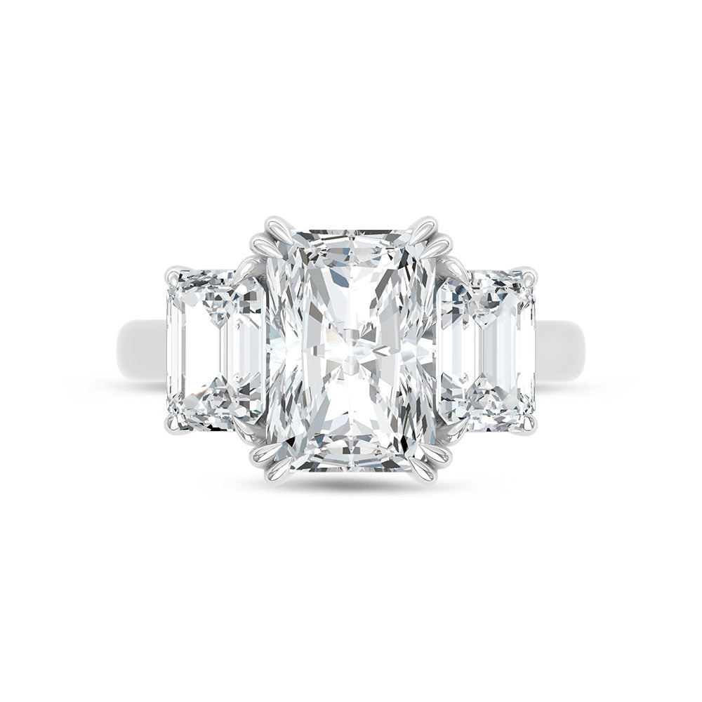 14K White Gold Lab Grown Diamond 5 Ct.Tw. Elongated Radiant Cut Three Stone Engagement Ring