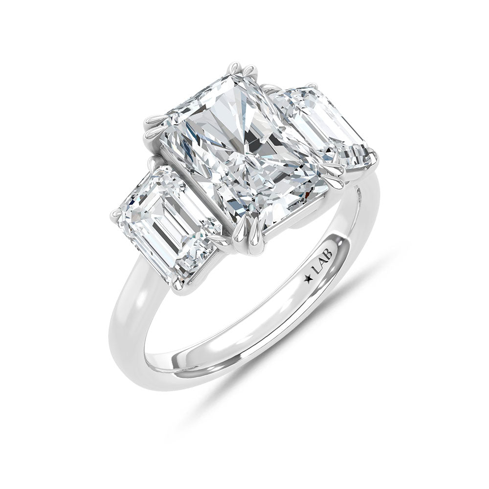 14K White Gold Lab Grown Diamond 5 Ct.Tw. Elongated Radiant Cut Three Stone Engagement Ring