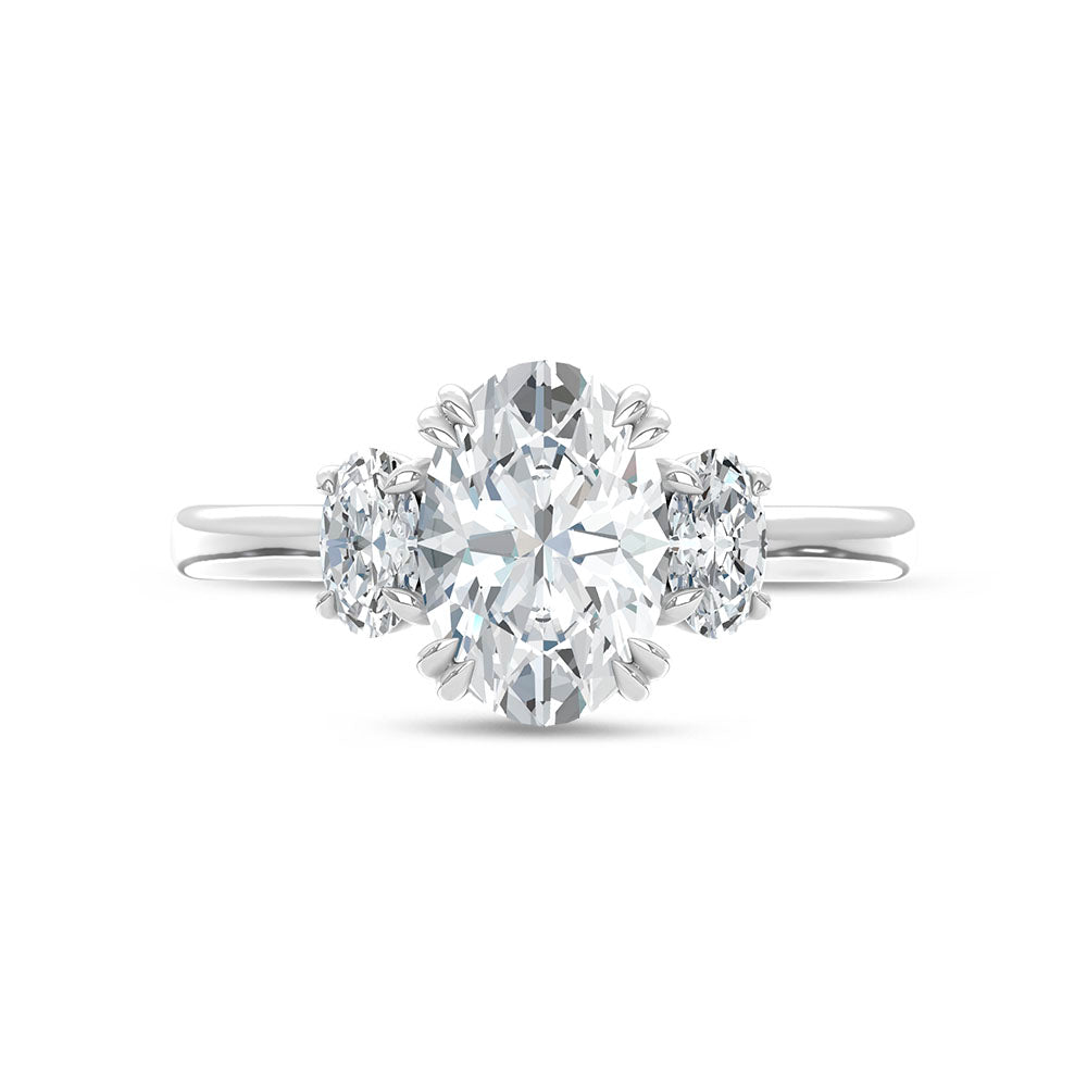 14K White Gold Lab Grown Diamond 2 Ct.Tw. Oval Shape Three Stone Engagement Ring