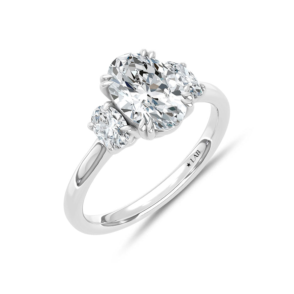 14K White Gold Lab Grown Diamond 2 Ct.Tw. Oval Shape Three Stone Engagement Ring